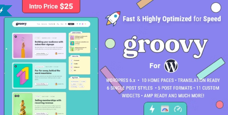 Groovy v.1.0.0 – Modern & Lightweight Blog WordPress Theme Download