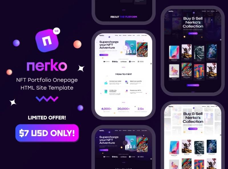 Nerko v.1.3.1 NFT Portfolio Onepage Template Download