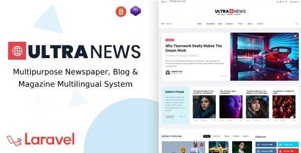 UltraNews (v2.8.0) Laravel Newspaper, Blog and Magazine Multilingual System [Activated]