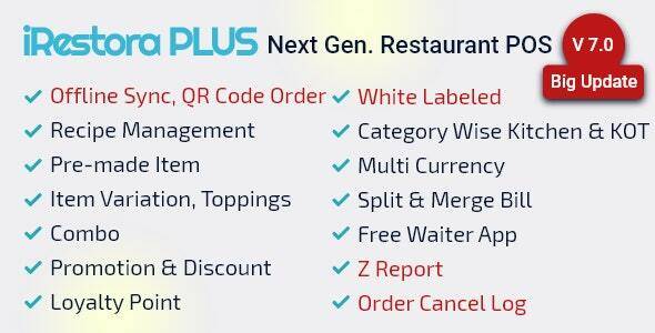 iRestora PLUS v7.0 – Next Gen Restaurant POS (Activated)