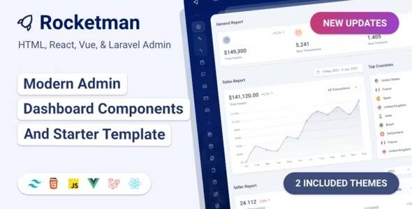 Rocketman 15 Feb 2023 – Tailwind CSS React 18+, Vuejs 3, HTML & Laravel 9 Admin Dashboard Template Download