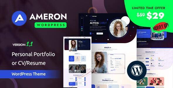 Ameron v1.0.0 – Personal Portfolio or CV/Resume WordPress Theme