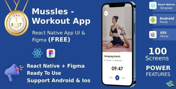 Workout Apps v1.1 – UI Kit, React Native, Figma (FREE), Mussles