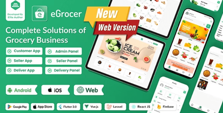 eGrocer v1.9.4 – Online Multi Vendor Grocery Store, eCommerce Marketplace Flutter Full App with Admin Panel – nulled