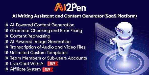 Ai2Pen v2.7 – AI Writing Assistant and Content Generator (SaaS Platform) Extended Version