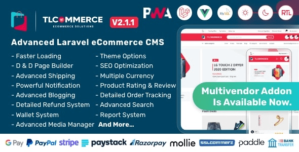 TLCommerce v2.1.1 – Laravel & VueJS Powered Ecommerce CMS with PWA – nulled