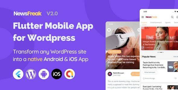 Newsfreak v2.1.0 – Flutter Mobile App for WordPress