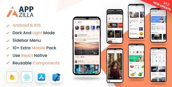 AppZilla v1.3 – Mobile React Native UI KIT Elements Andriod + iOS