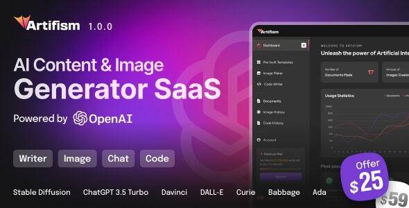 Artifism v1.6.0 – AI Content & Image Generator SaaS