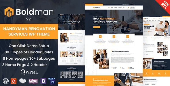 Boldman v6.3 – Handyman Renovation Services WordPress Theme + RTL