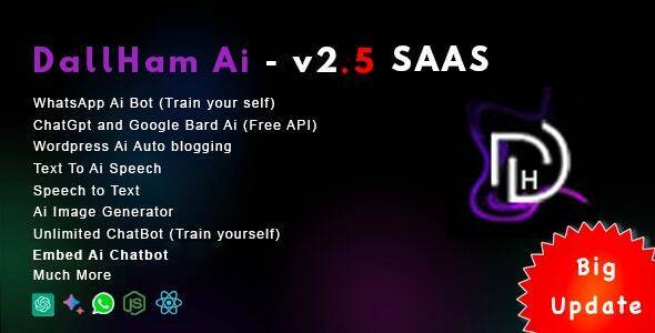 DallHam Ai v3.9 – Ai WhatsApp, Chatbot, Ai Speech, Bard Ai SAAS System