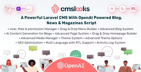 CMSLooks v1.2.1 – Laravel CMS With OpenAI Powered Blog, News & Magazines Script – nulled